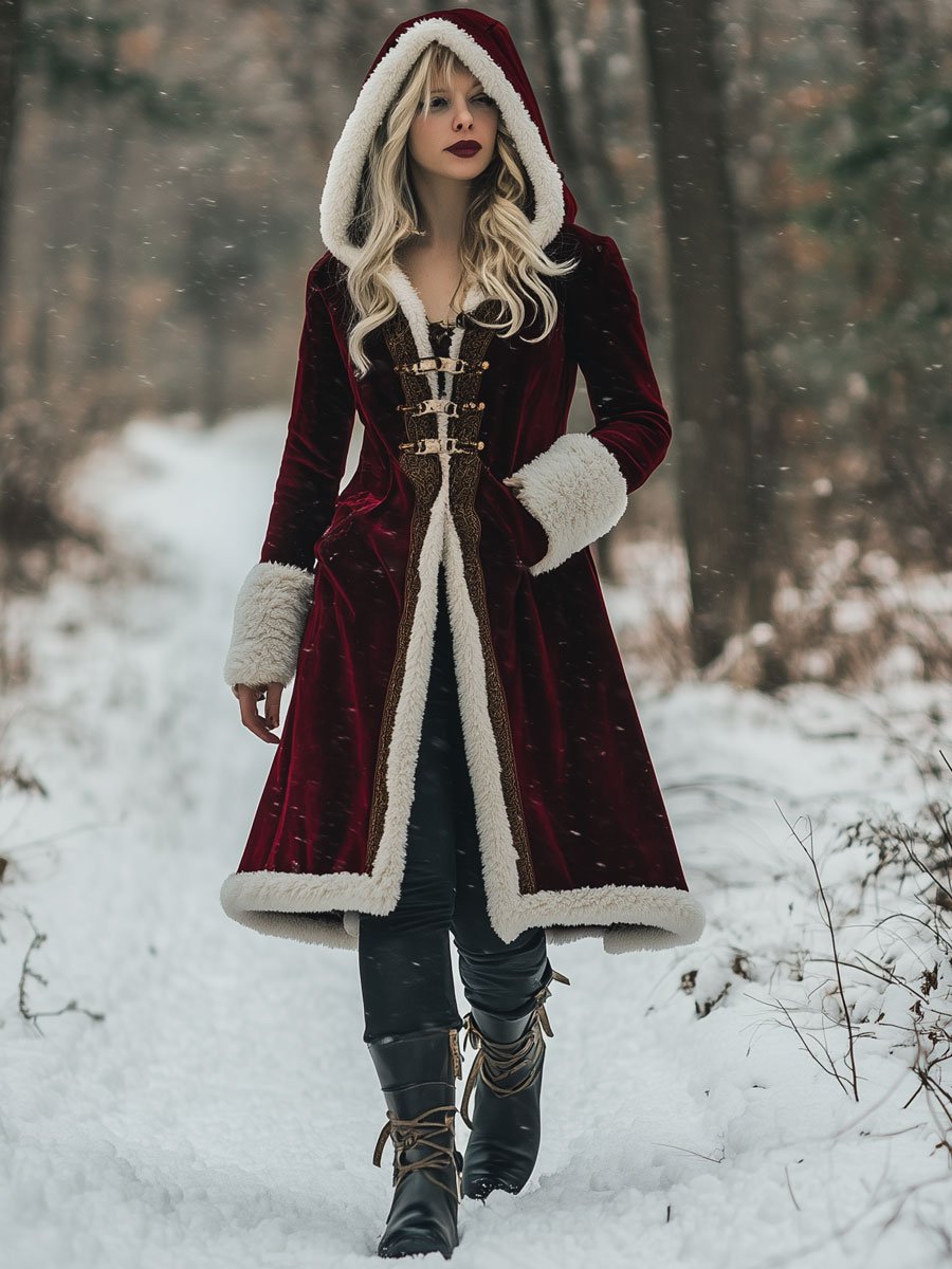 Veste à Capuche Vintage en Velours - Délai d'Expédition de 24 Heures, Style Décontracté avec Poches et Finitions Dorées