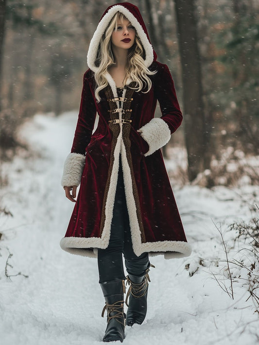 Veste à Capuche Vintage en Velours - Délai d'Expédition de 24 Heures, Style Décontracté avec Poches et Finitions Dorées