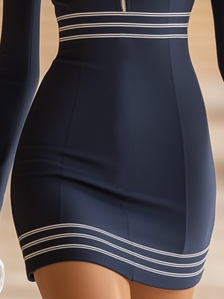 Robe Mini Navy Élégante à Demi-Zip - Expédition Rapide en 24 Heures!