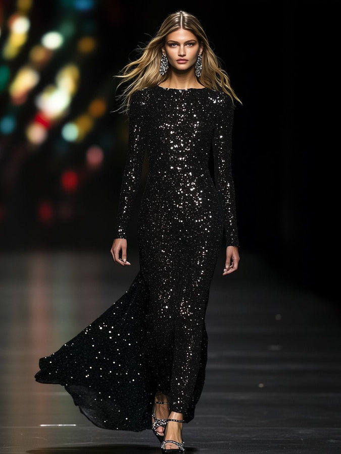 Robe Maxi Slim en Sequins Luxueux - Expédition Rapide sous 24 Heures