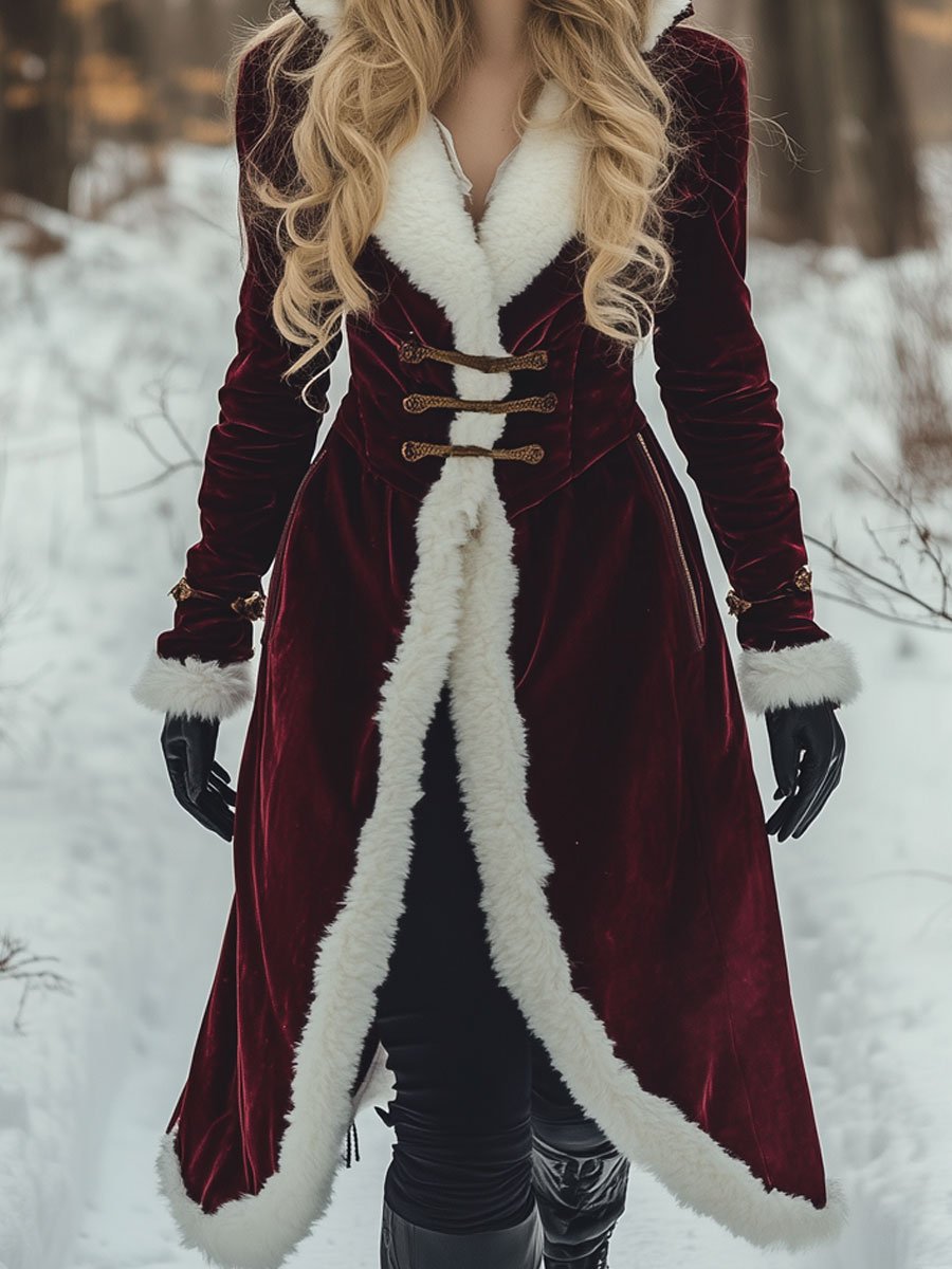 Expédition Rapide en 24h : Manteau mi-long en velours vintage et laine avec poches pratiques