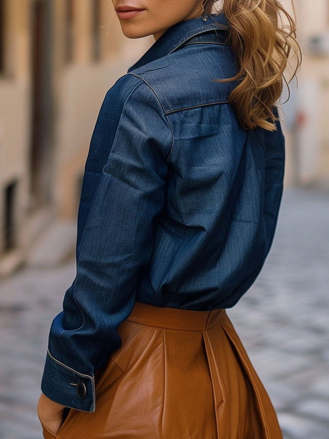 Blouse en Denim Décontractée à Manches Longues - Livraison en 24 Heures!