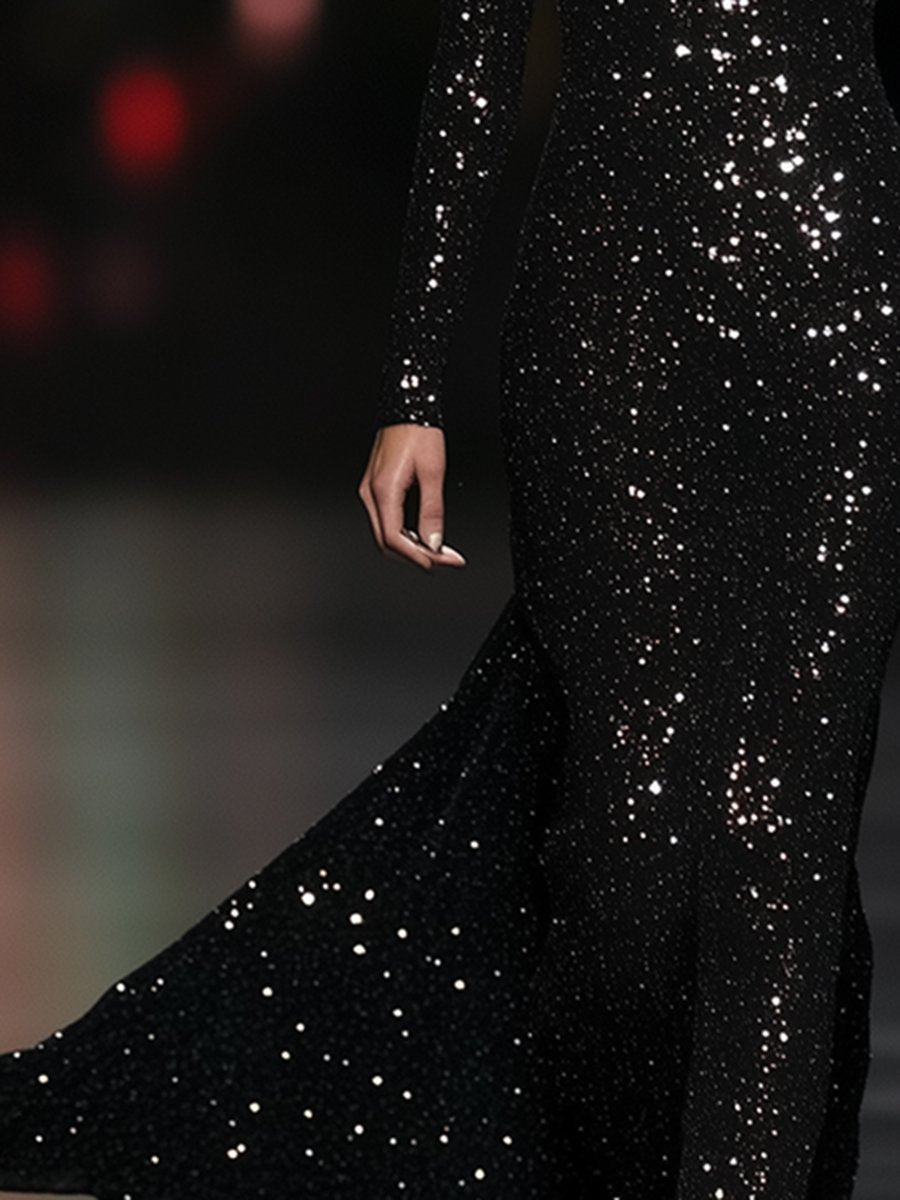 Robe Maxi Slim en Sequins Luxueux - Expédition Rapide sous 24 Heures