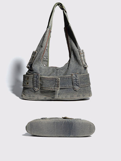 Sac à bandoulière en denim vintage usé