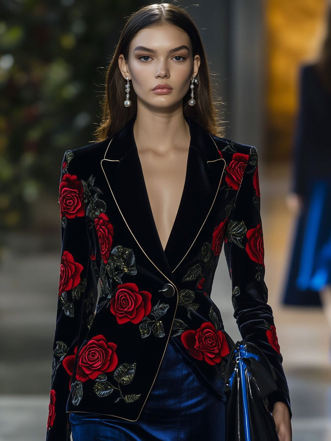 Blazer Vintage en Velours Rose Rouge avec Détails Dorés - Expédition Rapide en 24 Heures