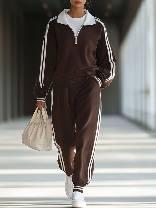 Ensemble de Sweat-shirt Sportif à Col Polo Zippé Vintage - Expédition en 24 Heures