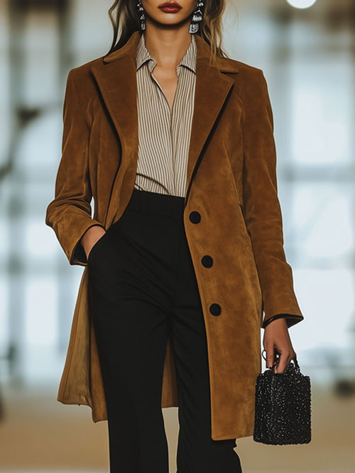 Veste Décontractée en Daim Vintage avec Col Revers - Expédition Rapide en 24 Heures