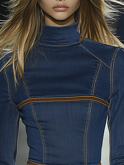 Robe Mini en Denim Bleu : Élégance Rétro et Style Artistique