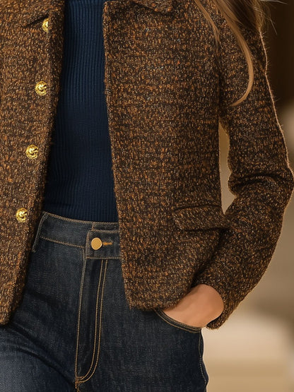 【Expédition rapide en 24 heures】Manteau vintage en tweed décontracté avec élégants boutons métalliques