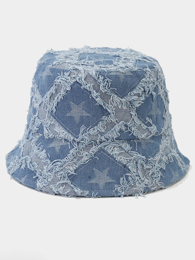 Chapeau de seau en denim brut à cinq pans - Élégance décontractée