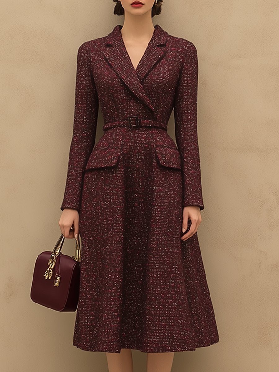 Robe Vintage Élégante en Tweed Rouge Ankola - Expédition Rapide en 24 Heures !