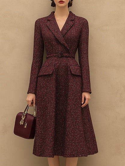 Robe Vintage Élégante en Tweed Rouge Ankola - Expédition Rapide en 24 Heures !