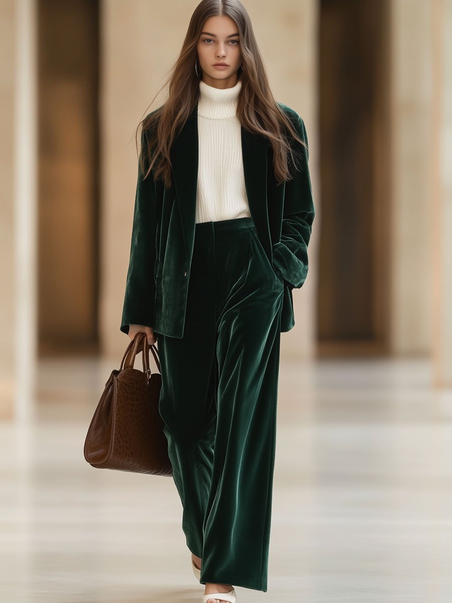 Veste Blazer Vintage en Velours Ample avec Poches - Expédition Rapide sous 24 Heures