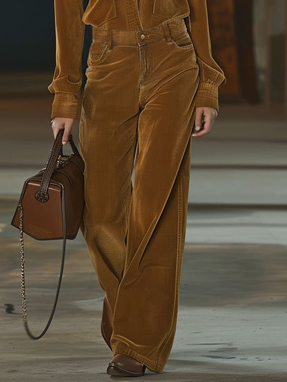 Expédition en 24h : Combinaison en Velours Côtelé Décontractée avec Col en V, Poches et Manches Longues