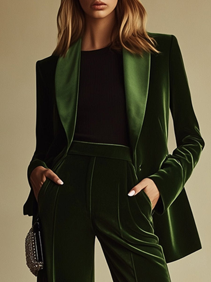 Élégant Costume en Velours Vert Rétro de Luxe