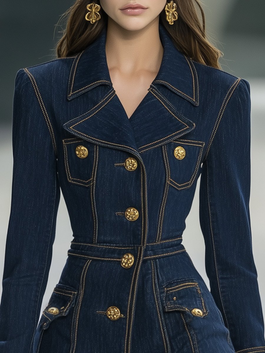 Robe Mini en Denim à Col Large et Ourlet Volanté - Expédition Rapide en 24h