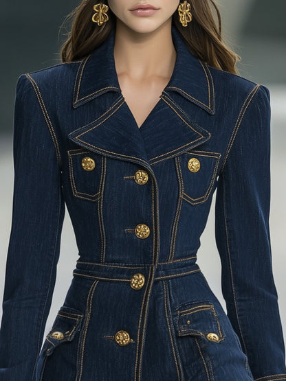 Robe Mini en Denim à Col Large et Ourlet Volanté - Expédition Rapide en 24h