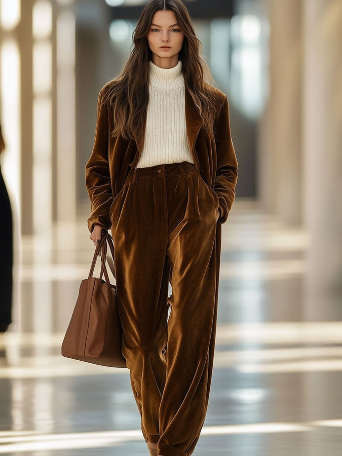 Blazer Vintage en Velours Décontracté avec Poches - Livraison en 24 Heures