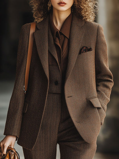 Blazer en laine décontracté à chevrons avec poches – Expédition rapide sous 24 heures