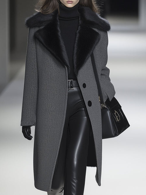 Expédition rapide en 24 heures : Manteau long en laine à chevrons avec col en vison imperméable de luxe