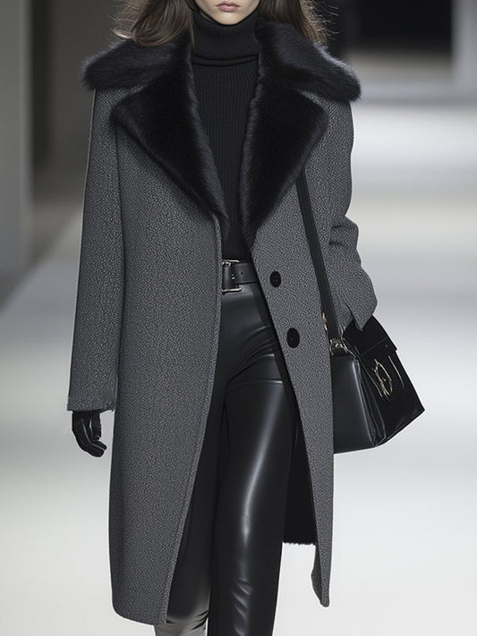 Expédition rapide en 24 heures : Manteau long en laine à chevrons avec col en vison imperméable de luxe