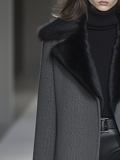 Expédition rapide en 24 heures : Manteau long en laine à chevrons avec col en vison imperméable de luxe