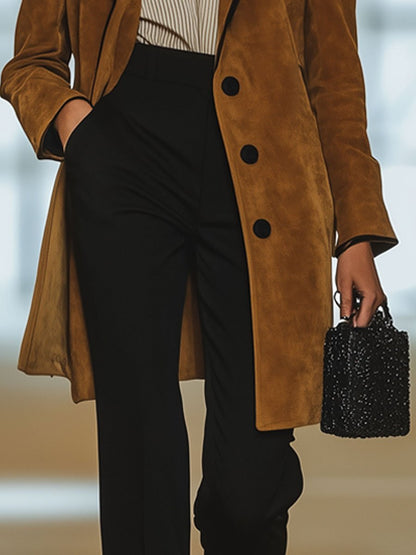 Veste Décontractée en Daim Vintage avec Col Revers - Expédition Rapide en 24 Heures