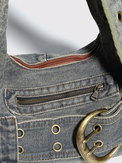 Vintage Washed Denim Crossbody Bag