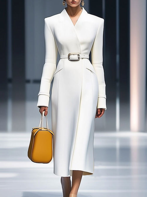 Robe Midi Décontractée Rétro Blanche à Manches Longues avec Détails en Lacets - Expédition en 24 Heures