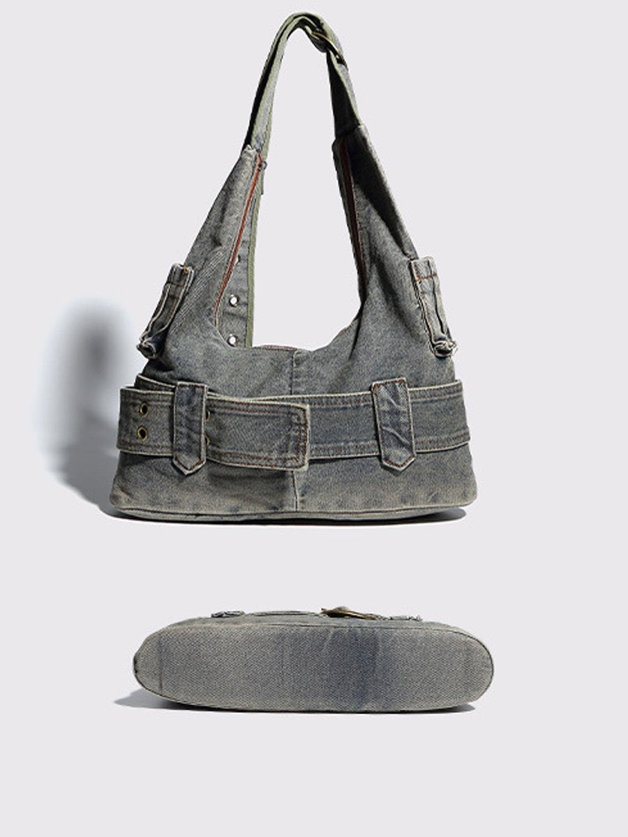 Vintage Washed Denim Crossbody Bag
