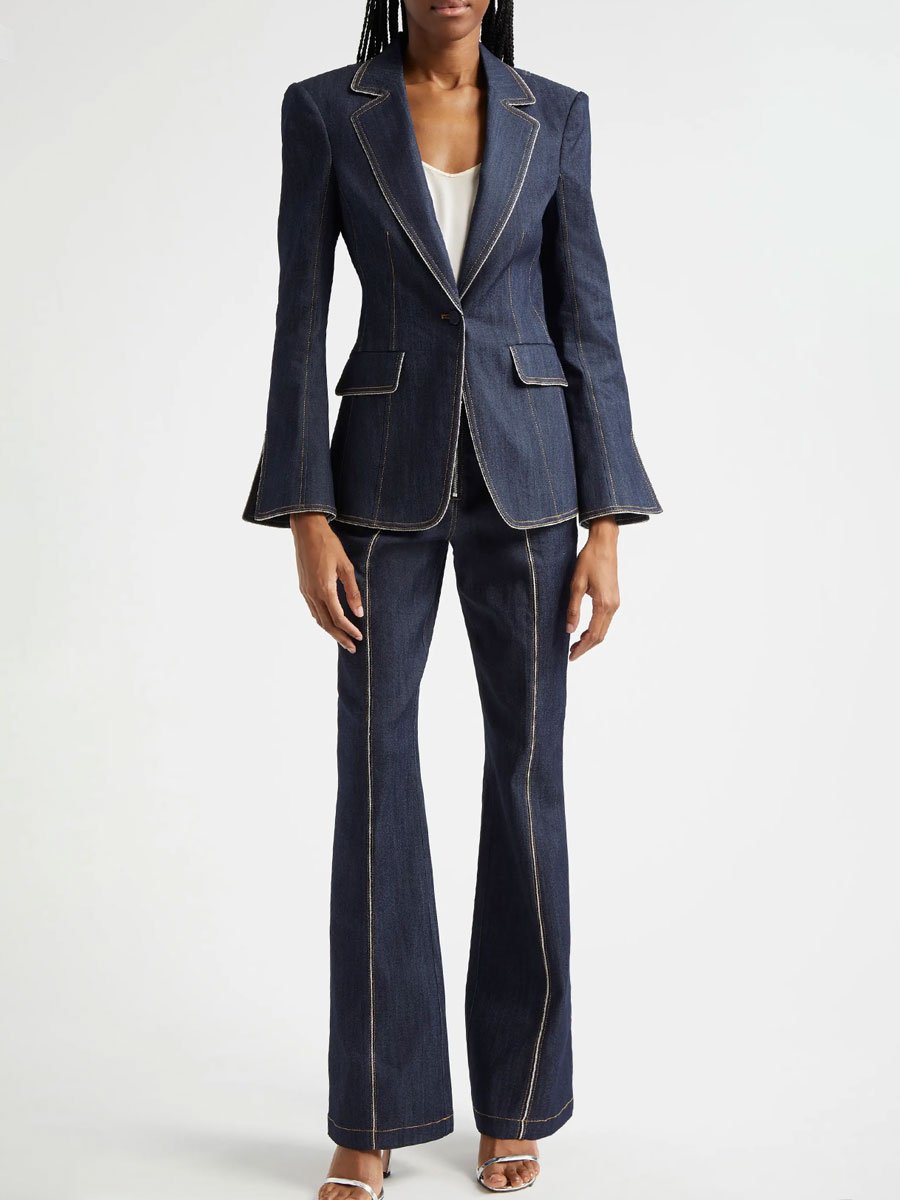 Veste en Jean Slim Fit à Manches Cloches et Fente - Livraison Rapide en 24 Heures