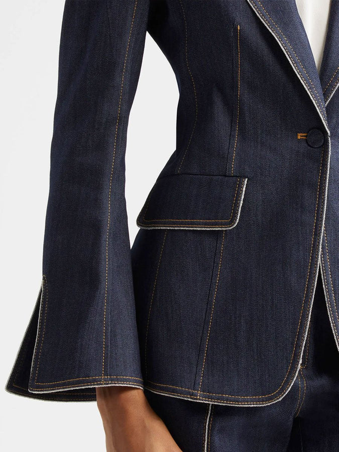 Blazer en Denim Évasé Slim Fit à Manches Cloches - Livraison Rapide en 24 Heures