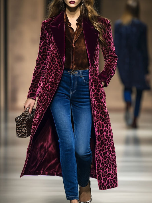 Veste Vintage en Velours : Manteau Ample à Imprimé Léopard et Colorblock