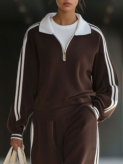 Ensemble de Sweat-shirt Sportif à Col Polo Zippé Vintage - Expédition en 24 Heures