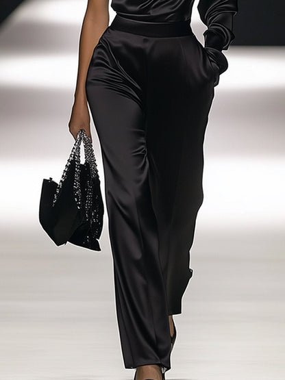 【Expédition en 24 heures】Chic Combinaison Satinée Off-Shoulder à Manches Longues