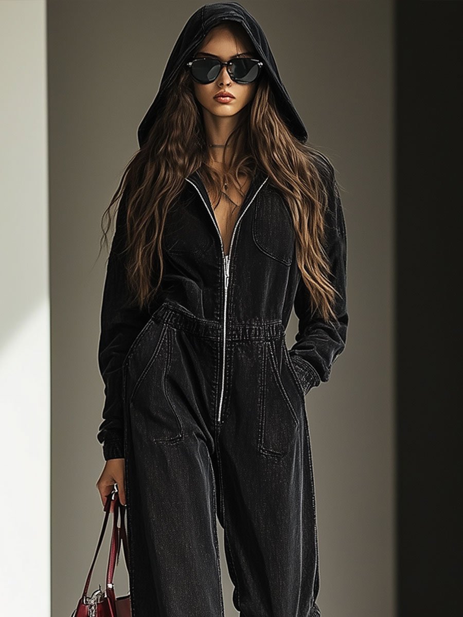 Veste en Jean Vintage Décontractée avec Taille Élastique et Capuche - Expédition Rapide en 24 Heures!