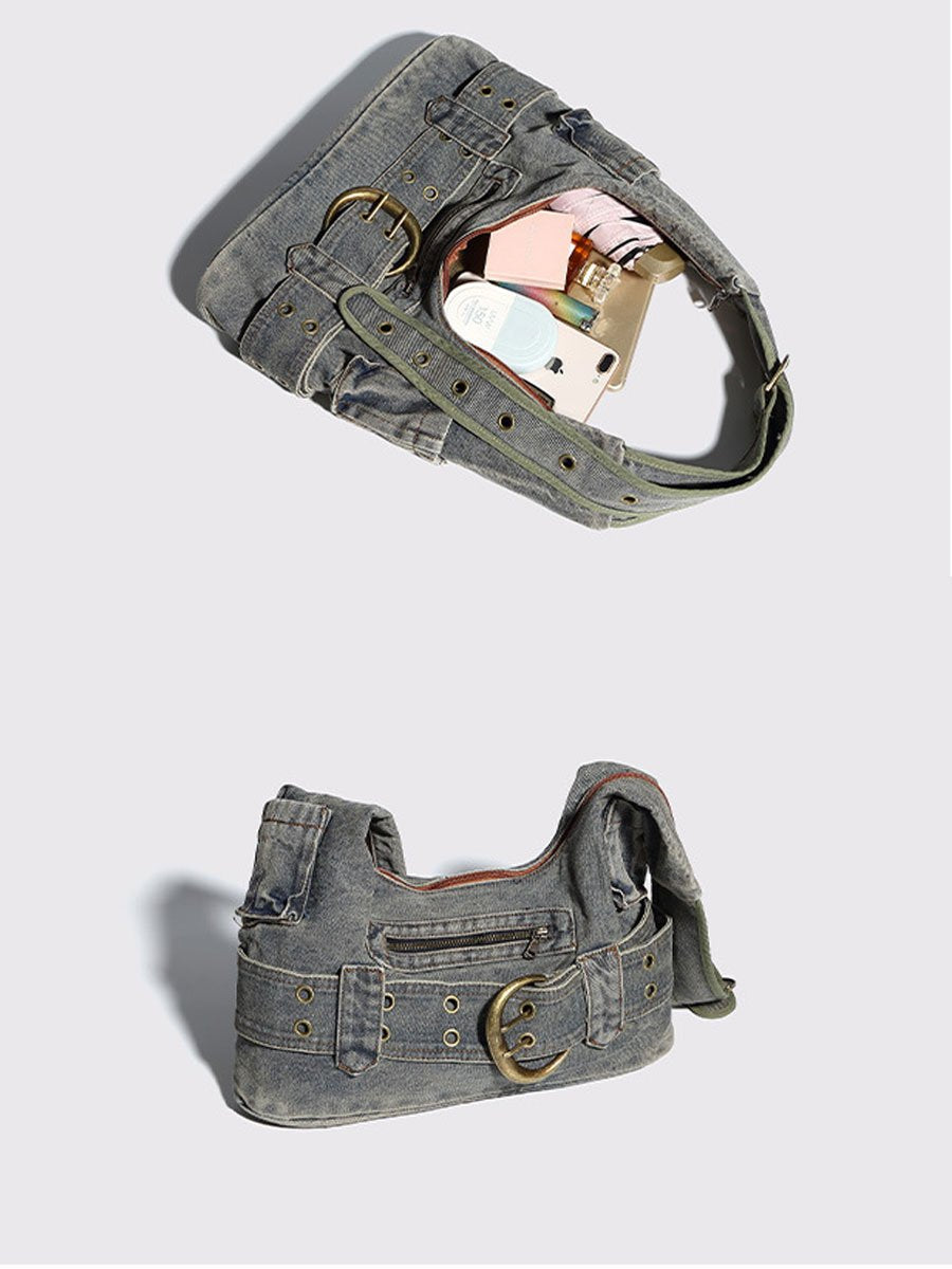 Vintage Washed Denim Crossbody Bag