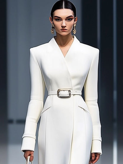 Robe Midi Décontractée Rétro Blanche à Manches Longues avec Détails en Lacets - Expédition en 24 Heures