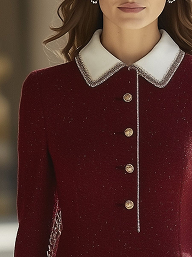 Robe de Luxe Rétro Élégante avec Ourlet Contrasté - Livraison en 24 Heures