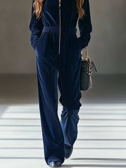 Salopette Vintage en Velours Côtelé – Confort Élastique et Pratique avec Fermeture Éclair | Expédition en 24 Heures