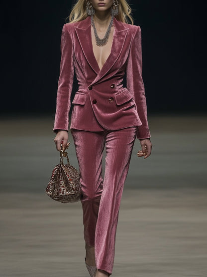 Élégant Costume Vintage en Velours Rose - Expédition Rapide en 24 Heures!