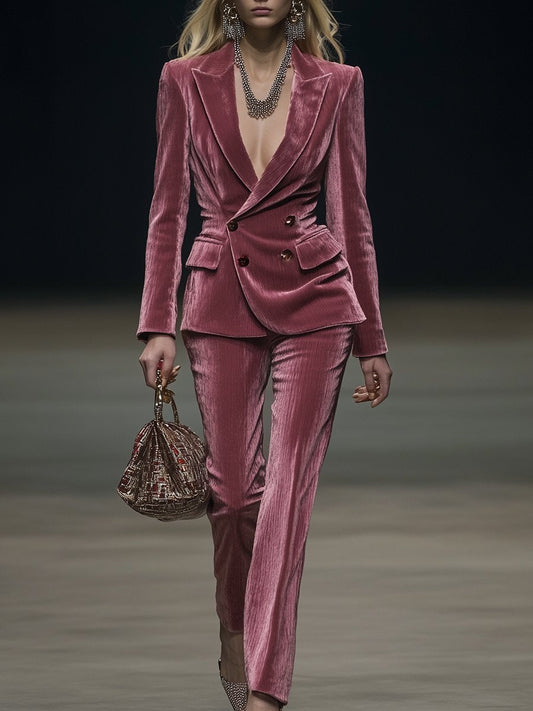 Élégant Costume Vintage en Velours Rose - Expédition Rapide en 24 Heures!