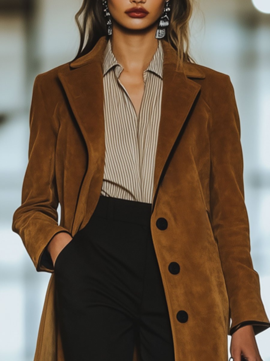 Veste Décontractée en Daim Vintage avec Col Revers - Expédition Rapide en 24 Heures