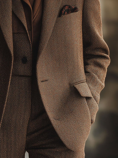 Blazer en laine décontracté à chevrons avec poches – Expédition rapide sous 24 heures