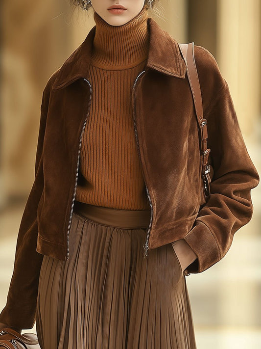 Veste courte en suède uni avec poches zippées - Expédition rapide en 24 heures !