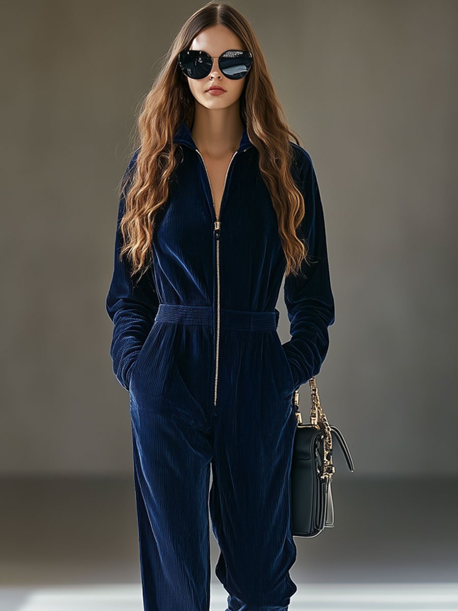 Salopette Vintage en Velours Côtelé – Confort Élastique et Pratique avec Fermeture Éclair | Expédition en 24 Heures