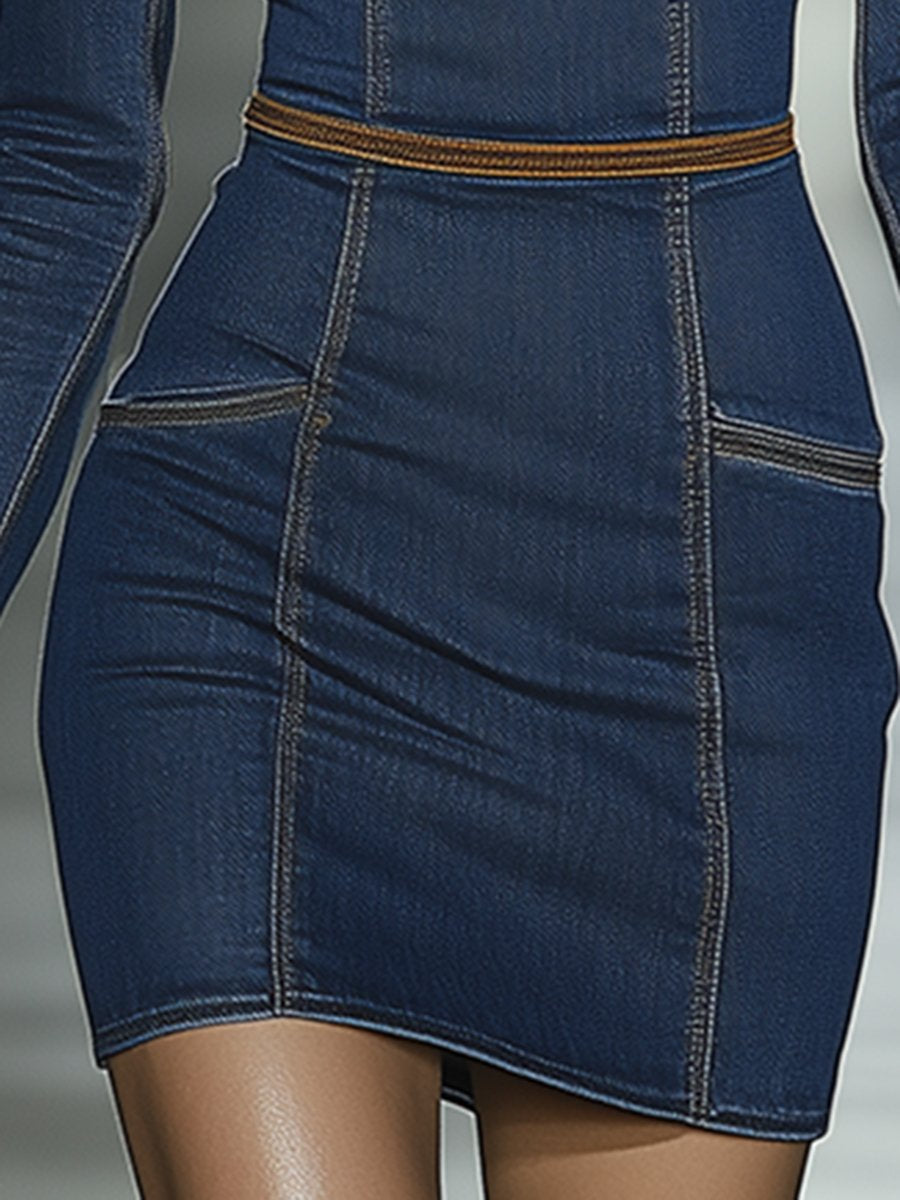 Robe Mini en Denim Bleu : Élégance Rétro Artistique