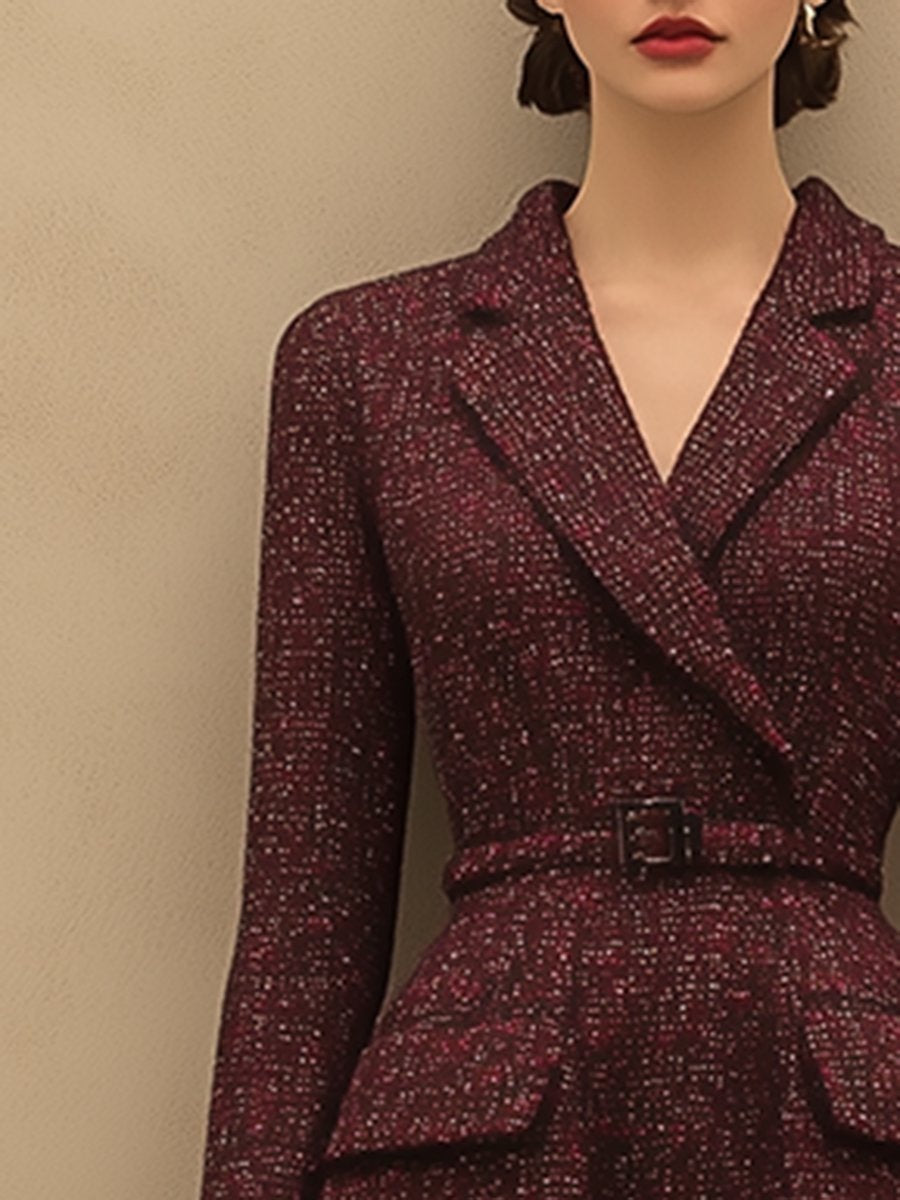 Robe Vintage Élégante en Tweed Rouge Ankola - Expédition Rapide en 24 Heures !