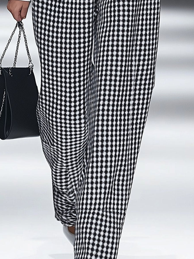 【Expédition en 24h】Pantalon Droit à Poches Vichy Rétro