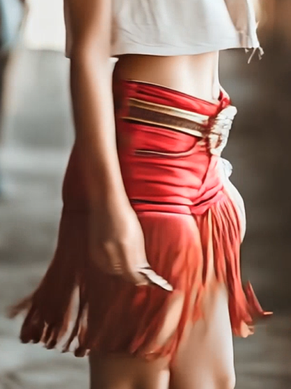 Shorts Frangés Vintage Western Rouges - Expédition en 24 Heures!